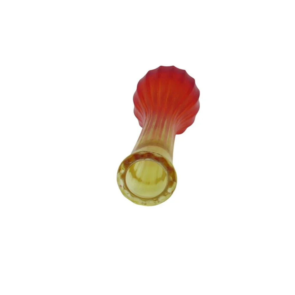 Vintage Jeannette Glass Bud Vase Red Orange Yellow Ombre Ribbed MCM Fluted 8.5”